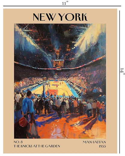 Retro Vintage New York Wall Art Print - 11x14 Unframed Poster - New York City Souvenirs, Cute Trendy Colorful Wall Decor (Knicks at the Garden, 11x14")