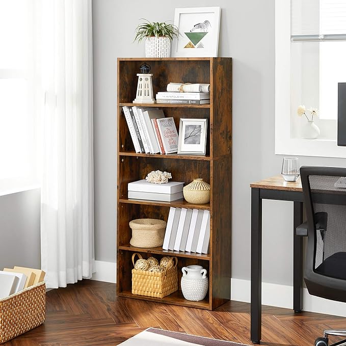 VASAGLE Bookshelf, 23.6 Inches Wide, 5-Tier Open Bookcase with Adjustable Storage Shelves, Floor Standing Unit, Rustic Brown ULBC165X01