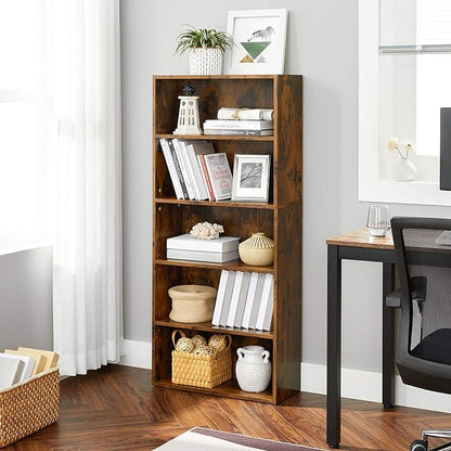 VASAGLE Bookshelf, 23.6 Inches Wide, 5-Tier Open Bookcase with Adjustable Storage Shelves, Floor Standing Unit, Rustic Brown ULBC165X01