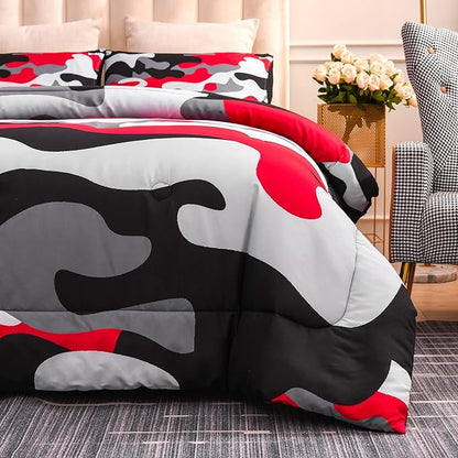 Meeting Story Camouflage Bedding Set, Colorful Pattern Style Comforter Set, 3 PCS One Comforter and Two Pillowcases in One Bag, All Season Bedspread for Kids Teens Adults (Black, Queen)