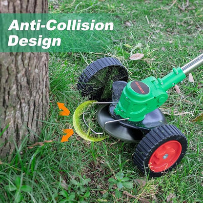 21V Cordless Grass Trimmer, Electric String Weed Wacker with 2.0Ah Lithium Battery, Telescopic Handle, 40 Min Runtime, 18000 RPM, Low Noise 92dB (Green)
