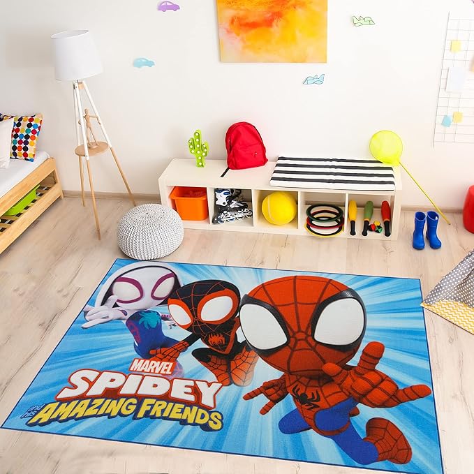 Gertmenian Kids Playroom & Game Room Carpet | Marvel Spidey and Amazing Friends Childrens Rug | Kids Home Decor, Perfect Area Rug for Boys & Girls Playroom, Bedroom | 54x78 Large, Cyan Blue, 19431