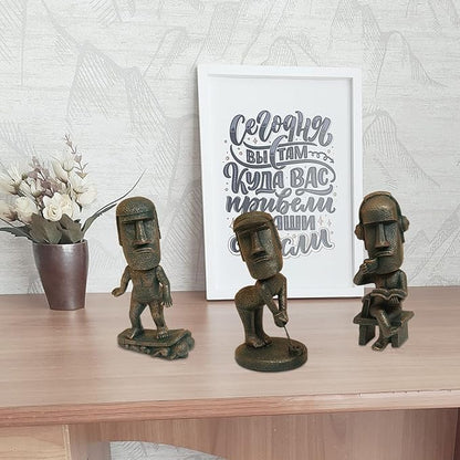 Moai Statue Decor - 6 Inch Easter Island Oranment Resin Stone Decoration for Room Accessories Antique Sculpture for Office Desktop (Play The Guitar)