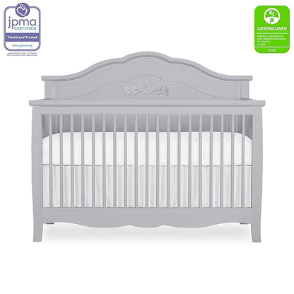 SweetPea Baby Rose 4-in-1 Convertible Crib in Silver Shimmer, Baby Crib with Spindles, Greenguard Gold Certified, Easy Assembly, Sustainable New Zealand Pinewood