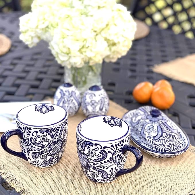 Encantada Handmade Hand-Painted Authentic Mexican Pottery Mugs (1-Pack, Cobalt Blue Flower)