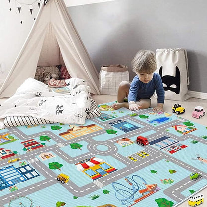 Kids Car Rug, 5' 3" x8' City Life Traffic Road Playmat for Toy Cars Trains, Non-Slip Race Track Carpet Educational Fun Area Rugs for Boy and Girl Bedroom Nursery