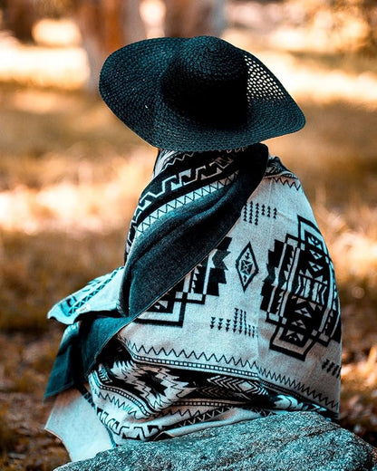 Off the Grid Inca Aztec Throw Blanket | Southwest Indian Navajo Boho Style | Native Woven Western Cover for Camping, Bedding, Couch (King, Cotopaxi Slate)