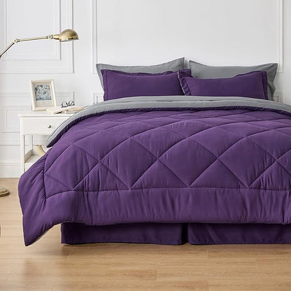 Bedsure Purple Full Comforter Set - 7 Pieces Reversible Bed Set Bed in a Bag Full with Comforters, Sheets, Pillowcases & Shams, Full Bedding Sets