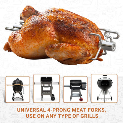 onlyfire 6008 Stainless Steel Rotisserie Meat Forks for Grills, 1 Pair | Only Fits 5/16" Square Spit Rods