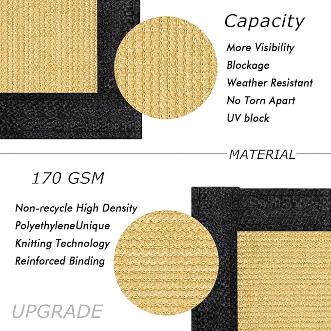UPGRADE Privacy Fence Screen 8'x14' Sand Outdoor 90% Visibility Blockage 170 GSM Mesh Shade Cover Panels for Backyard,Balcony,Home Decoration with Zip Ties,Customized Avaliable