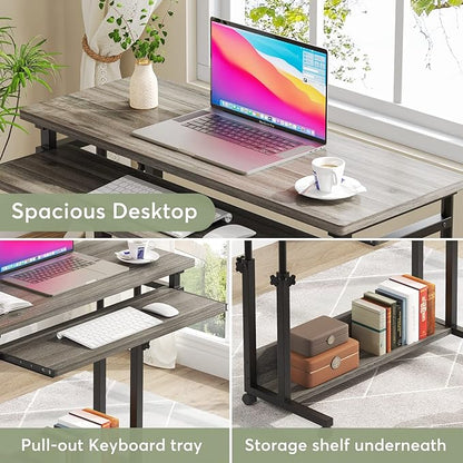 Tribesigns Portable Desk for Sofa and Bed, Height Adjustable Mobile Laptop Table Small Standing Desk Rolling Computer Cart with Keyboard Tray on Wheels for Home Office (Grey)