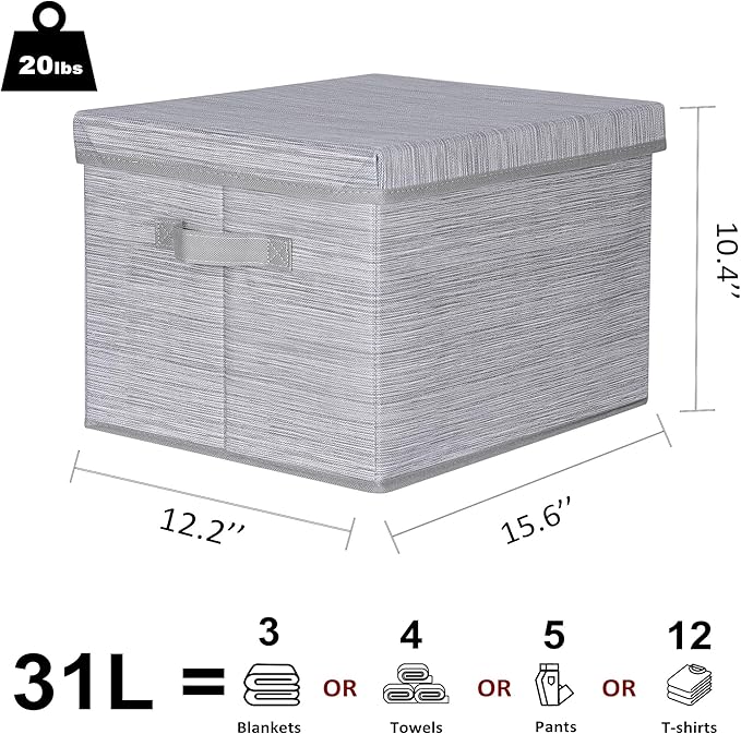 WUIKE 3 Pack Extra Large Closet Storage Bins with Lids, Gray Storage Boxes with Handles, Fabric Storage Baskets with Cover for Bedroom