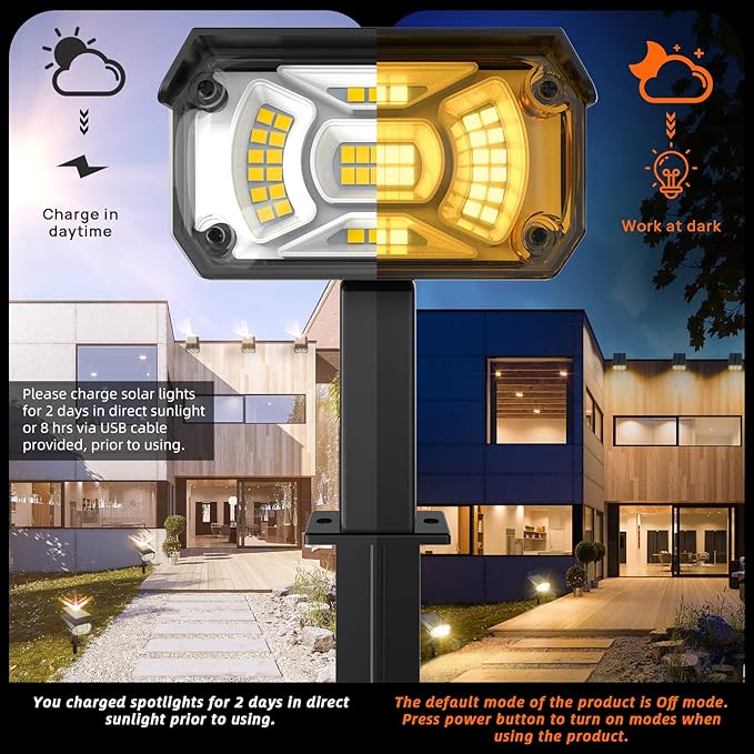 3 Brightness Modes Solar Outdoor Lights, 360 Degree Adjustable Lighting Angle with 40 LED's, Spotlights Outdoor Waterproof Auto On or Off Solar Garden Lights 8 Pack