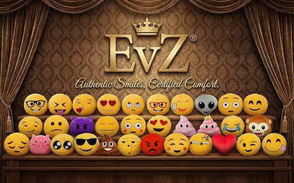 EvZ Official Certified Sinister Emoji Pillow - 32cm Large Soft Plush Smirking Face Emoticon Cushion - Funny Mischievous Decorative Stuffed Toy for Gaming Room, Office Humor (Yellow)