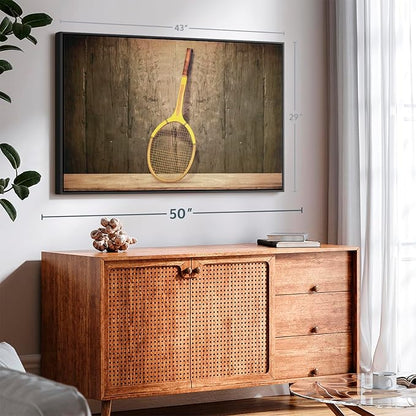 ElephantStock Vintage Tennis Racket Wall Art - Horizontal Framed Canvas - 1-Piece Living Room Wall Decor - Photography Sports Canvas Print - Brown and Black Decor for Wall - 43" X 29"