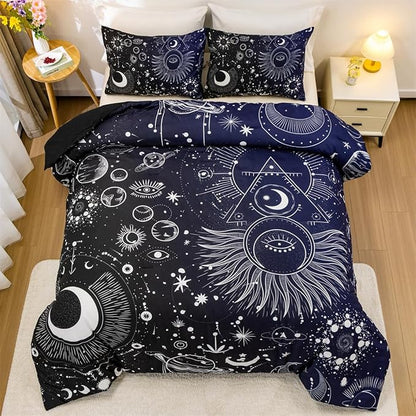 Holawakaka Stars Moon Constellation Print Comforter Set Twin Size Girls Boys Witchy Astrology Zodiac Celestial Bedding Set (Navy Blue,Twin)