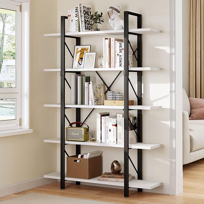 YITAHOME 5 Tier Bookshelf, Freestanding 5 Shelf Bookcases and Bookshelves, Modern Minimalist Furniture Open Display Storage Shelves Books Organizer for Living Room Bedroom Home Office, White