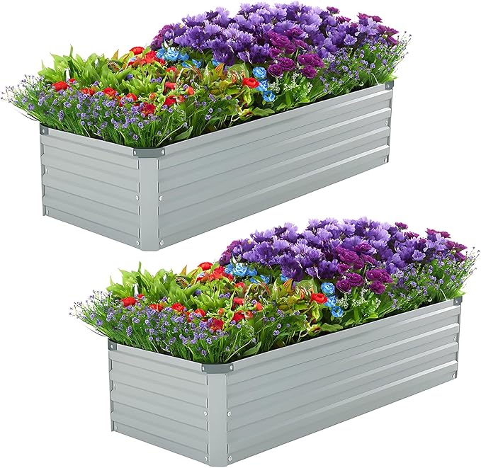 2 Pack 4x2x1FT Galvanized Raised Garden Beds Kit Outdoor Metal Gardening Planter Box for Vegetable Elevated Flower Herbs,Gray