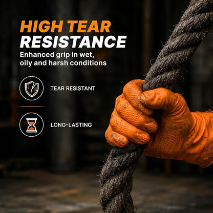 TitanFlex Heavy Duty Industrial Orange Nitrile Gloves, 8-mil, Gloves Disposable Latex Free with Raised Diamond Texture Grip, Powder Free, Rubber Glove, Mechanic Gloves,100-ct Box (Large)