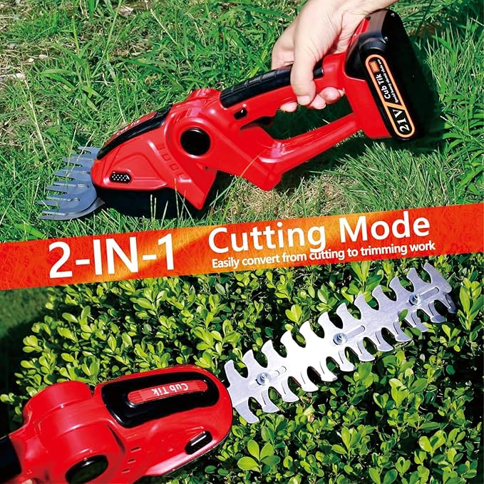 Hedge Trimmer Cordless 2 in 1 Handheld Grass Shears Mini Shrubbery Grass Cutter Electric Brush with Battery and Charger (Mordern)