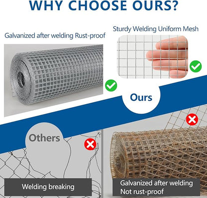 Hardware Cloth 1/2 inch 19Ga Double Hot-Dipped Galvanized After Welding Wire Fence Mesh Welded Metal Chicken Wire Fencing Roll (Silver 1/2 16X50)