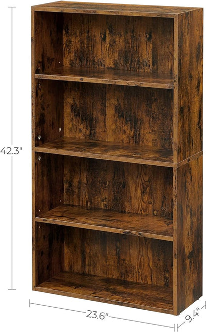 VASAGLE Bookshelf, 23.6 Inches Wide, 4-Tier Open Bookcase with Adjustable Storage Shelves, Floor Standing Unit, Rustic Brown ULBC164X01