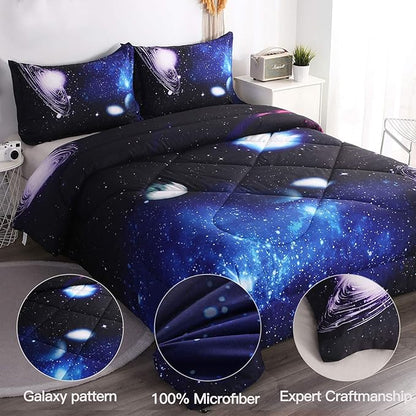 Litanika 3D Galaxy Comforter Twin(66x90lnch), 2 Pieces(1 Galaxy Comforter, 1 Pillowcase), Universe Outer Space Comforter, Microfiber Bedding Set for Boy Girl Kid Teen