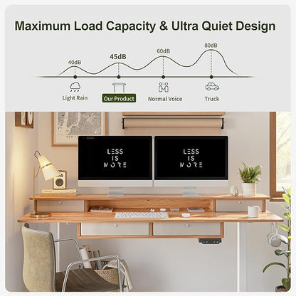 BANTI Height Adjustable Electric Standing Desk with 4 Drawers, 63 x 24 Inch Table with Storage Shelf, Sit Stand Desk, Light Rustic Brown Top