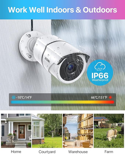 ZOSI 2 Pack 1080P Home Security Cameras with Audio Recording,Built-in Microphone,1920TVL 2.0MP HD-TVI Surveillance Cameras with 120ft IR Night Vision,Waterproof Surveillance Bullet Camera System