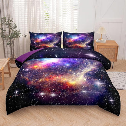 Tailor Shop Galaxy Comforter Space Kids Bedding Set Full Size, Purple Comforter for Girls with 2 Pillowcase