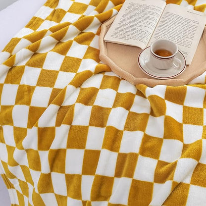 LOMAO Throw Blankets Flannel Blanket with Checkerboard Grid Pattern Soft Throw Blanket for Couch, Bed, Sofa Luxurious Warm and Cozy for All Seasons (Yellow, 50"x60")