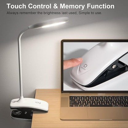 DEEPLITE LED Desk Lamp Clip on Lamp Battery Powered Clip on Light Book Light for Bed, Eye-Caring Flexible Arm Memory Touch 3 Color Modes & Stepless Brightness Portable Reading Light for Study Work.
