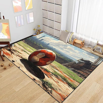 Football Rug - Football Decor for Boys Bedroom Soccer Rug for Play Area Football Printed Rug for Kids Room Basketball Rugs for Teen Boys Bedroom Playmat Area Rugs for Kids Rooms,2'5''×4'