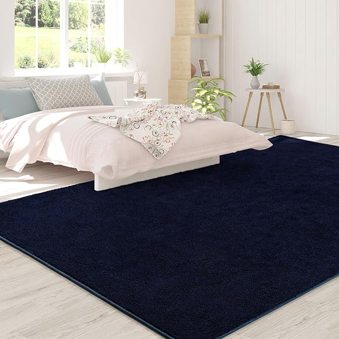 Area Rugs for Bedroom Living Room, 6x9 Navy Blue Super Soft Comfy Thickened Memory-Foam Indoor Carpets, Modern Aesthetic Minimalist Carpet for Boys Girls Adults Apartment Nursery Home Décor