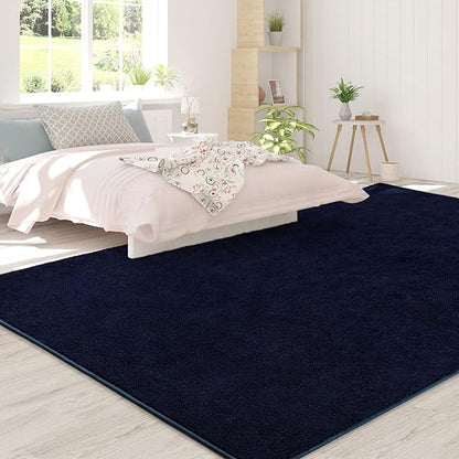 Area Rugs for Bedroom Living Room, 6x9 Navy Blue Super Soft Comfy Thickened Memory-Foam Indoor Carpets, Modern Aesthetic Minimalist Carpet for Boys Girls Adults Apartment Nursery Home Décor