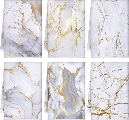 Boyiee Set of 6 Marble Kitchen Towels Gold Dish Towels Absorbent Stylish Marble Tea Towels 24 x 16 Inches Modern Hand Towels Housewarming Gifts for Farmhouse Kitchen Bathroom Decorations