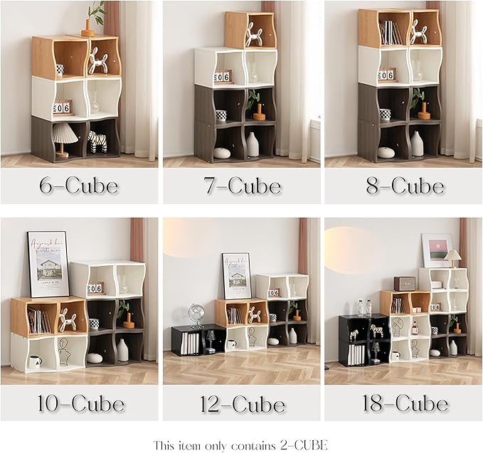 DIY Bookcase, 2 Cube Storage Organizer, Stackable Modular Book Shelf for Bedroom, Living Room, Office, Closet