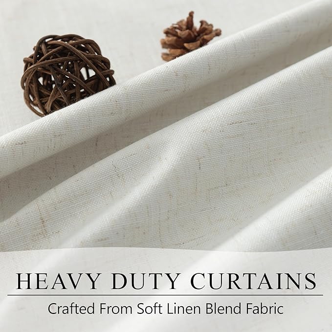 Room Darkening Curtains 72 Inch Long 2 Panels Burg Elegant Heavy Linen Complete Blackout Insulated Bay Window Curtains Viral Modern Neutral Drapes for Bedroom Cabin Kitchen 6FT Length Back Tab Cream