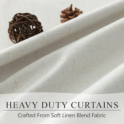 Room Darkening Curtains 72 Inch Long 2 Panels Burg Elegant Heavy Linen Complete Blackout Insulated Bay Window Curtains Viral Modern Neutral Drapes for Bedroom Cabin Kitchen 6FT Length Back Tab Cream