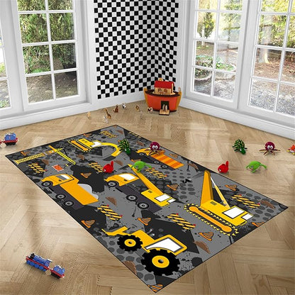 Construction Rugs for Boys Room Play Rug for Cars and Trucks Car Rug Play Mat Kids Rugs for Playroom Car Rug for Boys Room Construction Decor for Boys Room,Grey 3'×4'