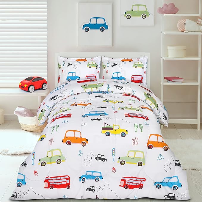 Utopia Bedding All Season Car Comforter Set with 2 Pillow Cases, 3 Piece Soft Brushed Microfiber Kids Bedding Set for Boys/Girls, Machine Washable (Twin, Pack of 6)