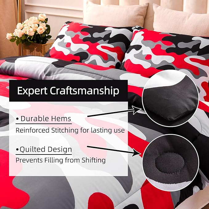 Meeting Story Camouflage Bedding Set, Colorful Pattern Style Comforter Set, 3 PCS One Comforter and Two Pillowcases in One Bag, All Season Bedspread for Kids Teens Adults (Black, Queen)