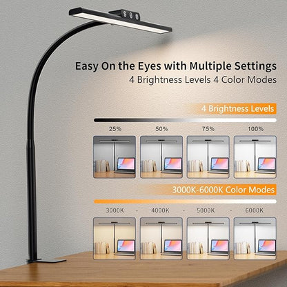 KableRika Desk Lamp,Led Desk Lamps with Clamp,Architect Desk Lights for Home Office Desktop Office Lamp 4-Brightness 4-Color Eye Care Overhead Table Lamp for Computer Monitor Study Reading