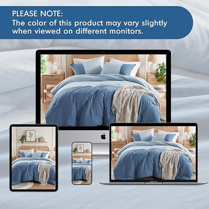 Blue Comforter King Size - Modern Farmhouse Soft Comforter Sets for Men, Masculine Colorblock Pattern Bed Sets for All Season, 3 Pieces includes 1 Comforter, 2 Shams (104"x 90")