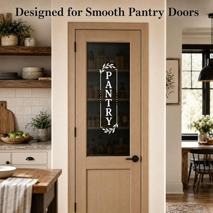 Pantry Door Lettering Vinyl Decal: White 7 x 26 Inch Vertical Design | Tall PANTRY Lettering Adds A Distinct Farmhouse Accent To Smooth Dark-Colored Doors