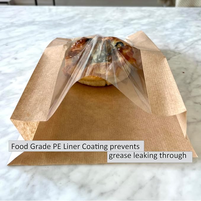 100 Pcs cozymomdeco Korean Made Bakery Bags with Window, Paper Sandwich Bags, Donut To Go, Bakery for Treat, Snack, Cookie Packaging Pastry Bags (Brown) (Large)
