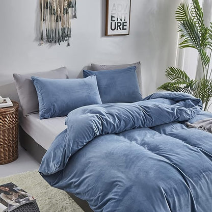 Wellboo Blue Velvet Bedding Comforter Sets California King Adults Men Solid Lake Blue Fluffy Comforters Cotton Women Plain Haze Blue Flannel Quilts Cal King Micromink Sherpa Blankets Aesthetic Bed
