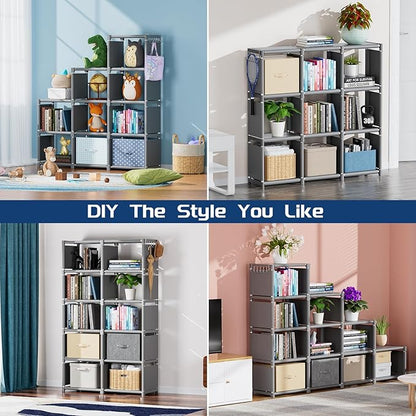 Mavivegue Bookshelf,10 Cube Storage Organizer,Book Shelf Organizer,Tall Bookcase Shelf,Book Cases/Shelves,Grey Cube Shelf,Cubbies Closet Storage Organizer Shelves for Bedroom,Living Room,Home,Office