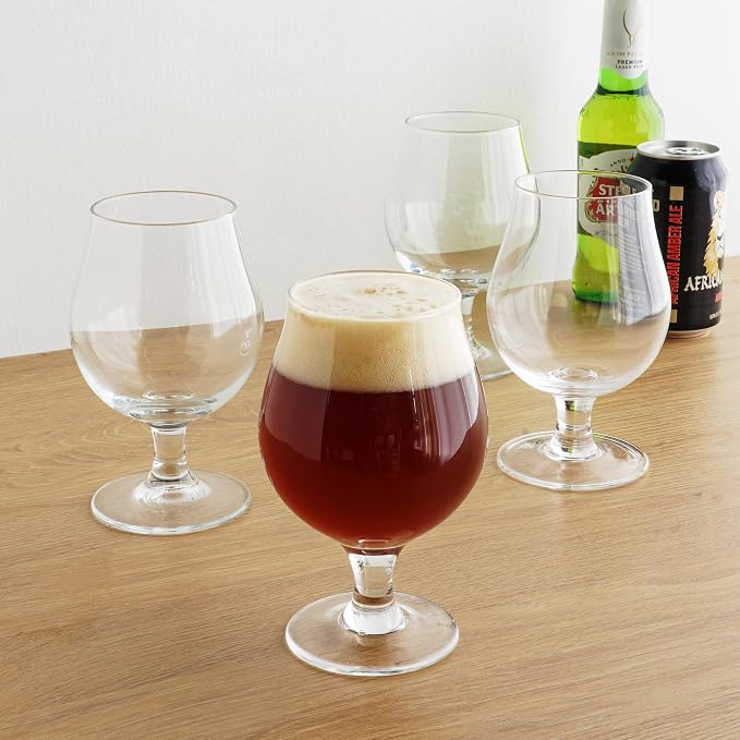True Classic Tulip Beer Glasses, Sparkling Clear Drinking Glasses for Belgian Ales, Sours, IPA Beers, Cocktails, Gifts for Men, Game Night, Happy Hour, Home Bar, Elegant Glassware, 15 oz, Set of 4