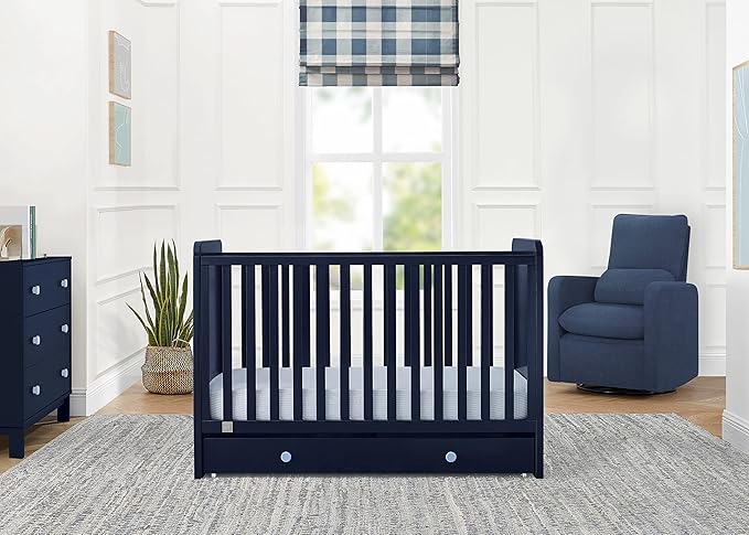 GAP babyGap Graham 4-in-1 Convertible Crib with Storage Drawer - Greenguard Gold Certified, Navy/Light Blue